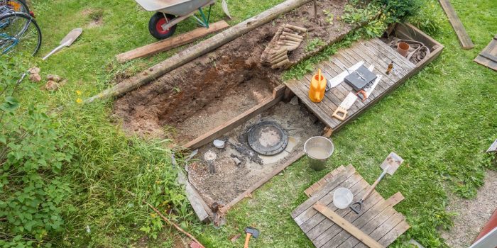 Repair Sewer Well At Home On The Back Yard.